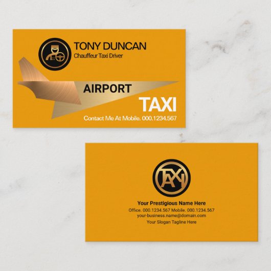 Bold Yellow Stunning Gold Jet Airport Taxi Driver Visitekaartje (Voorkant / Achterkant)