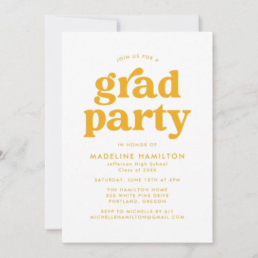 Bold Yellow Typography Graduparty Kaart (Voorkant)