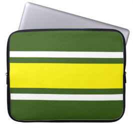 Bold Yellow White Sports Stripes Green Background Laptop Sleeve