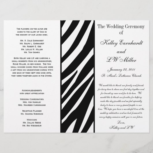 Bold Zebra Stripe Trouwprogramma (Voorkant)