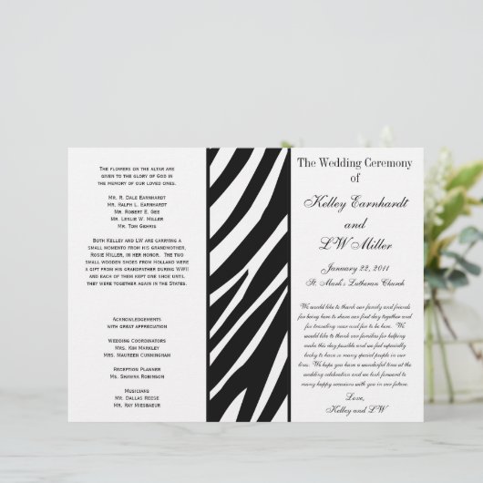 Bold Zebra Stripe Trouwprogramma (Staand voorkant)