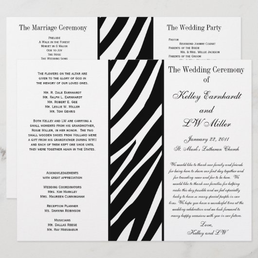 Bold Zebra Stripe Trouwprogramma (Voorkant / Achterkant)