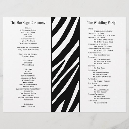 Bold Zebra Stripe Trouwprogramma (Achterkant)