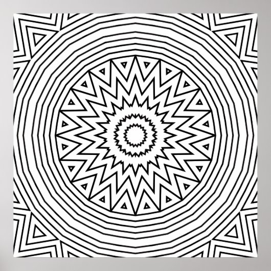 Bold Zigzag Starburst Mandala Coloring Pattern Poster (Voorkant)