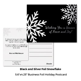 Bold Zwart en Zilver Winter Snowflake Business Folie Feestdagen Briefkaart
