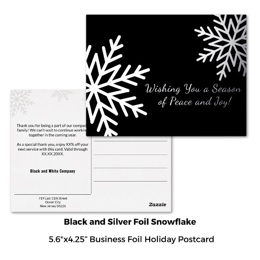 Bold Zwart en Zilver Winter Snowflake Business Folie Feestdagen Briefkaart