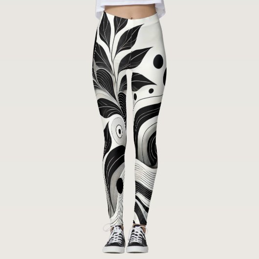 Bold Zwart & Wit Abstracte Vrouwen Gym Leggings (Voorkant)