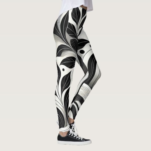 Bold Zwart & Wit Abstracte Vrouwen Gym Leggings (Rechts)