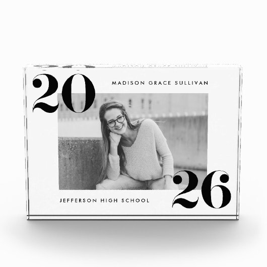 Bold Zwart-wit Klasse van 2025 Afstuderen Fotoblokken (Voorkant)