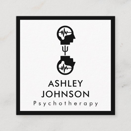 Bold Zwart & Wit Psychotherapie Therapeut Hersenen Vierkante Visitekaartje (Voorkant)