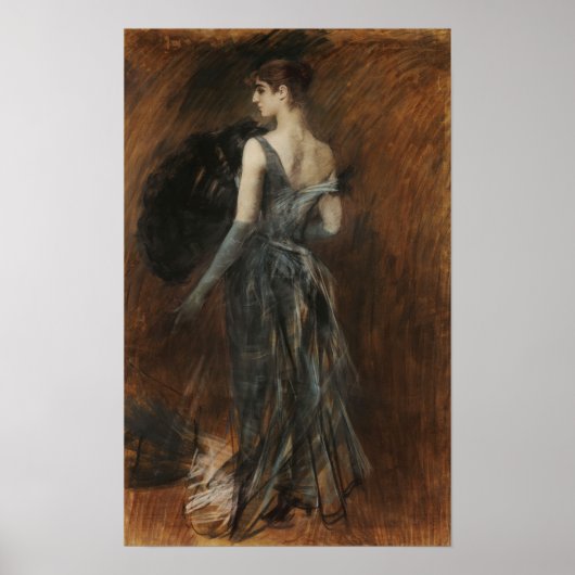 Boldini - blonde dame in avondjurk poster (Voorkant)