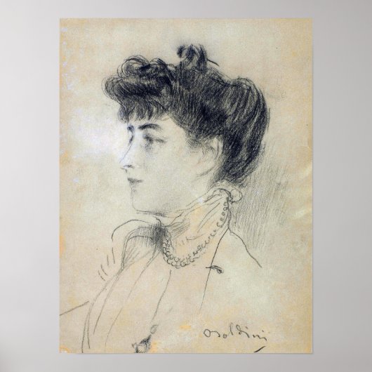 Boldini - Dame met parelketting Poster (Voorkant)