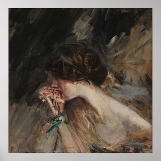 Boldini - Jong Vrouw Met Een Bloem Poster (Voorkant)