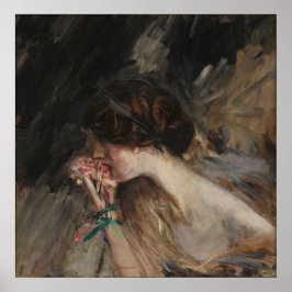 Boldini - jonge vrouw met een bloem poster