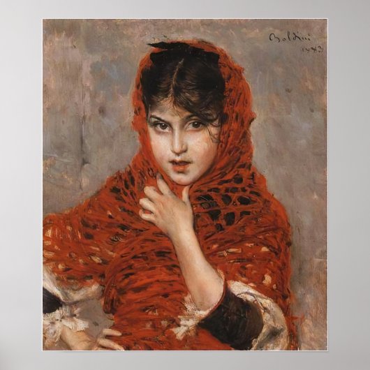 Boldini - Meisje met rode sjaal Poster (Voorkant)