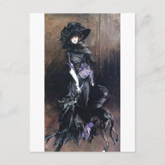 boldini-vrouw en hond-windhond briefkaart (Voorkant)