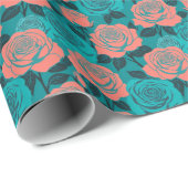 Boldly Stylized Roses In Shades Of Teal And Turquo Cadeaupapier (Rol Hoek)