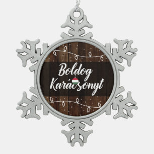 Boldog Karácsonyt Hungarian Merry Kerstmis Tin Sneeuwvlok Ornament