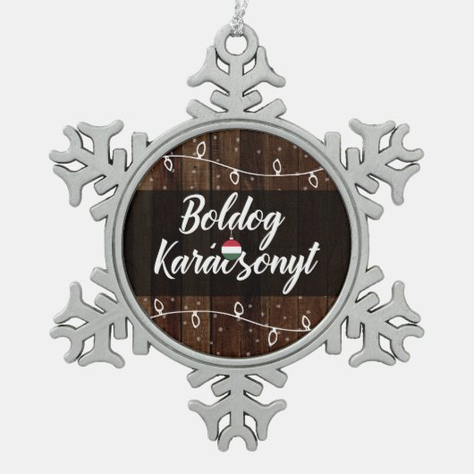 Boldog Karácsonyt Hungarian Merry Kerstmis Tin Sneeuwvlok Ornament (Voorkant)