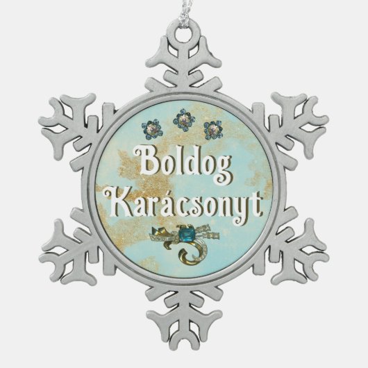 Boldog Karácsonyt | Vrolijk kerstfeest in het Hong Tin Sneeuwvlok Ornament (Voorkant)