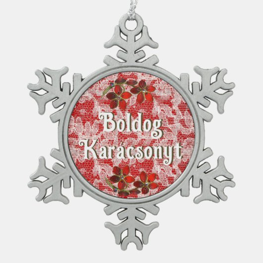 Boldog Karácsonyt | Vrolijk kerstfeest in het Hong Tin Sneeuwvlok Ornament (Voorkant)