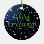 Boldog karácsonyt! Vrolijk kerstfeest in Hongaarse Keramisch Ornament (Voorkant)