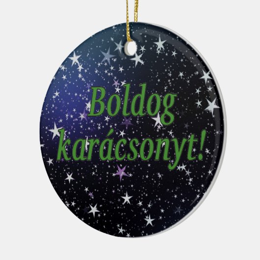 Boldog karácsonyt! Vrolijk kerstfeest in Hongaarse Keramisch Ornament (Links)
