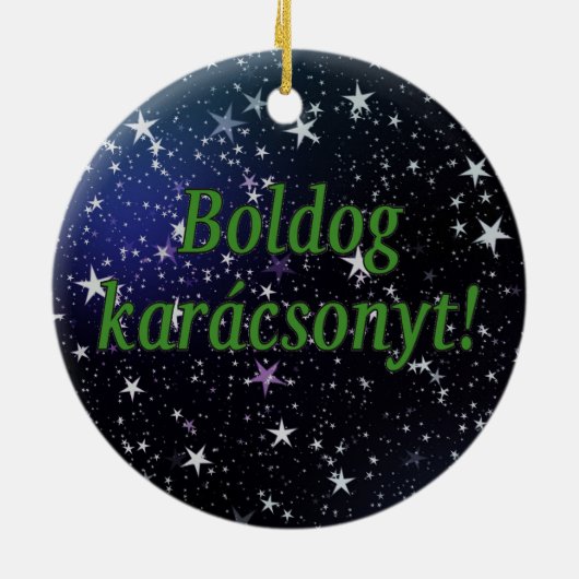 Boldog karácsonyt! Vrolijk kerstfeest in Hongaarse Keramisch Ornament (Achterkant)