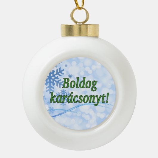 Boldog karácsonyt! Vrolijk kerstfeest in Hongaarse Keramische Bal Ornament (Voorkant)