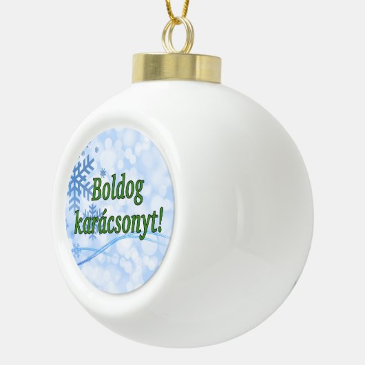 Boldog karácsonyt! Vrolijk kerstfeest in Hongaarse Keramische Bal Ornament (Rechts)