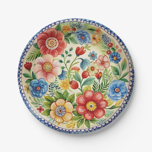 Boleslawiec Poolse aardewerk bloemenpapier Bord se (Voorkant)