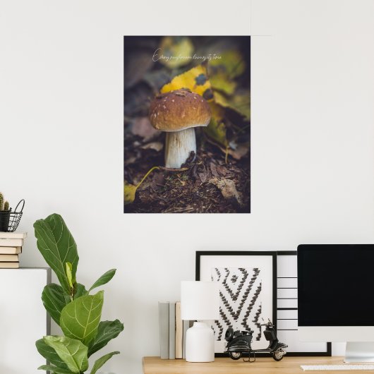 Bolete paddenstoel met gele bladeren poster (Thuiskantoor)