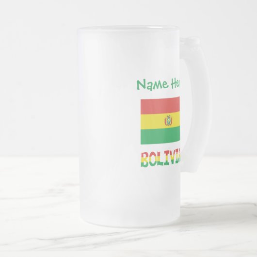 Bolivia en Boliviaanse vlag Groene Personalisatie Matglas Bierpul (Voorkant rechts)