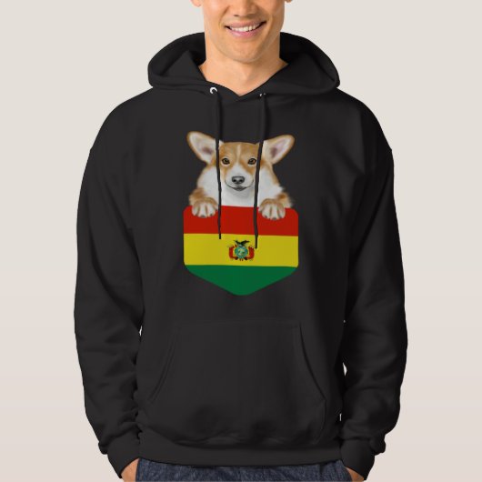 Bolivia Flag Pembroke Welsh Corgi Dog In Pocket Hoodie (Voorkant)