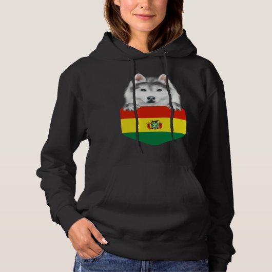 Bolivia Flag Siberian Husky Dog In Pocket Hoodie (Voorkant)