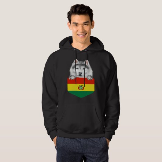 Bolivia Flag Siberian Husky Dog In Pocket Hoodie (Voorkant volledig)