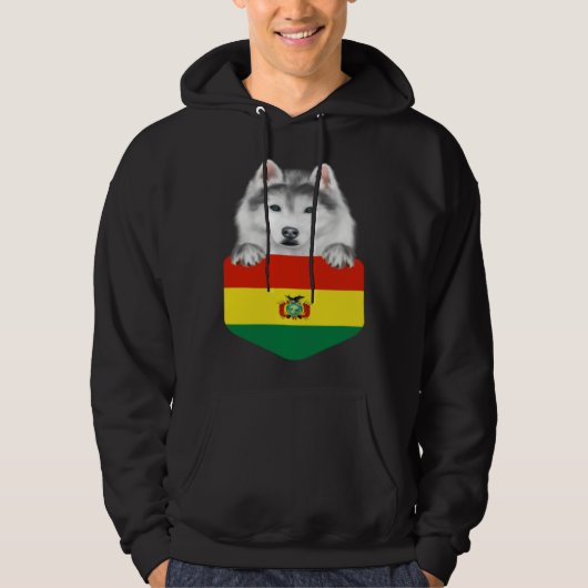 Bolivia Flag Siberian Husky Dog In Pocket Hoodie (Voorkant)