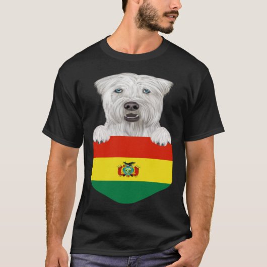 Bolivia Flag Soft Coated Wheaten Terriër Dog in Po T-shirt (Voorkant)