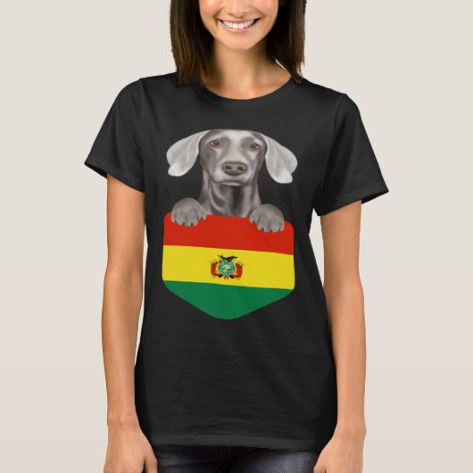Bolivia Flag Weimaraner Dog In Pocket T-shirt (Voorkant)