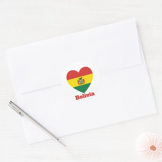 Bolivia hartvlag ronde sticker (Envelop)