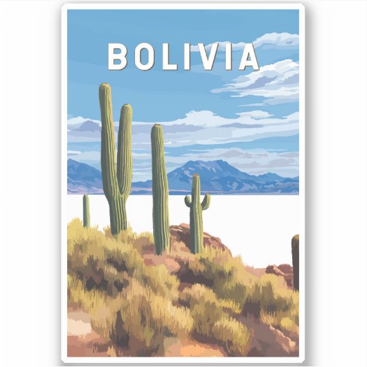 Bolivia Illustratie Reizen Art Vintage Sticker (Voorkant)