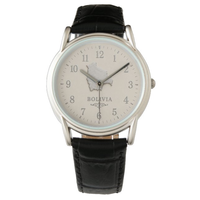 Bolivia Kaart Crème Zilver-Effect Horloge (Voorkant)