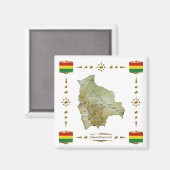Bolivia Kaart + Vlaggen Magnet (Voorkant / Achterkant)