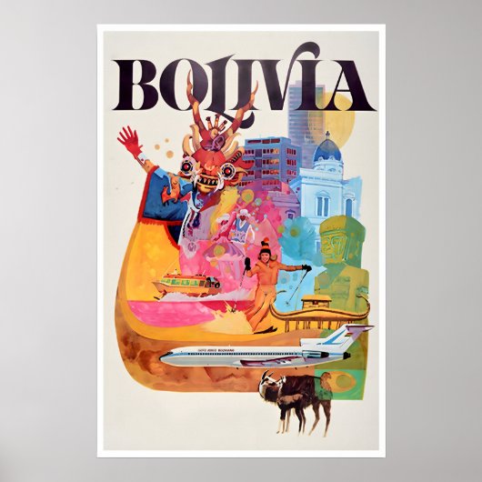 Bolivia Kunst Zuid-Amerika Reisposter Vintage Poster (Voorkant)