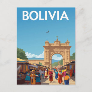 Bolivia Marktplein Boog Retro Briefkaart