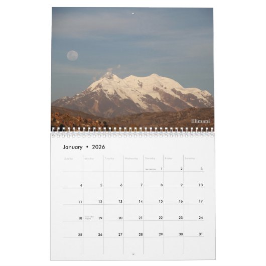 Bolivia Sneeuwberg Kalender (Jan 2026)