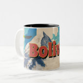 Bolivia Vintage Travel Poster Tweekleurige Koffiemok (Voorkant links)
