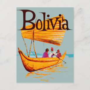 Bolivia, vissers op de boot, oldtimers briefkaart