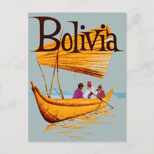 Bolivia, vissers op de boot, oldtimers briefkaart (Voorkant)