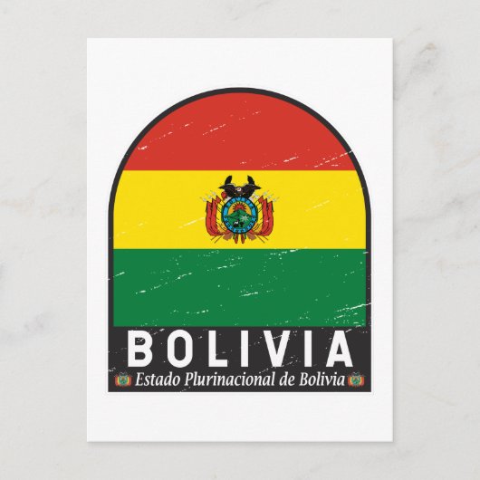 Bolivia Vlag Embleem Onderdruk Vintage Briefkaart (Voorkant)